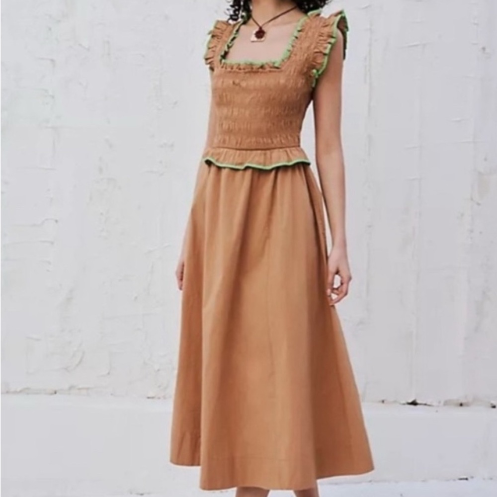 Free People Tovi Tan Midi Dress with Green Accents